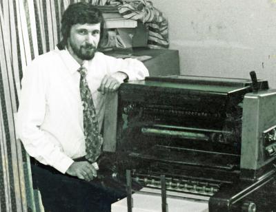 caption popup|Me with the printing machine in 1982.